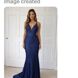 Prom Gown Sapphire Blue Ellie Wilde Mon Cheri SZ 10 Mermaid Beaded pageant gown